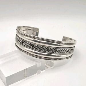 Vintage Bali Style 925 Sterling Silver Cuff Bracelet